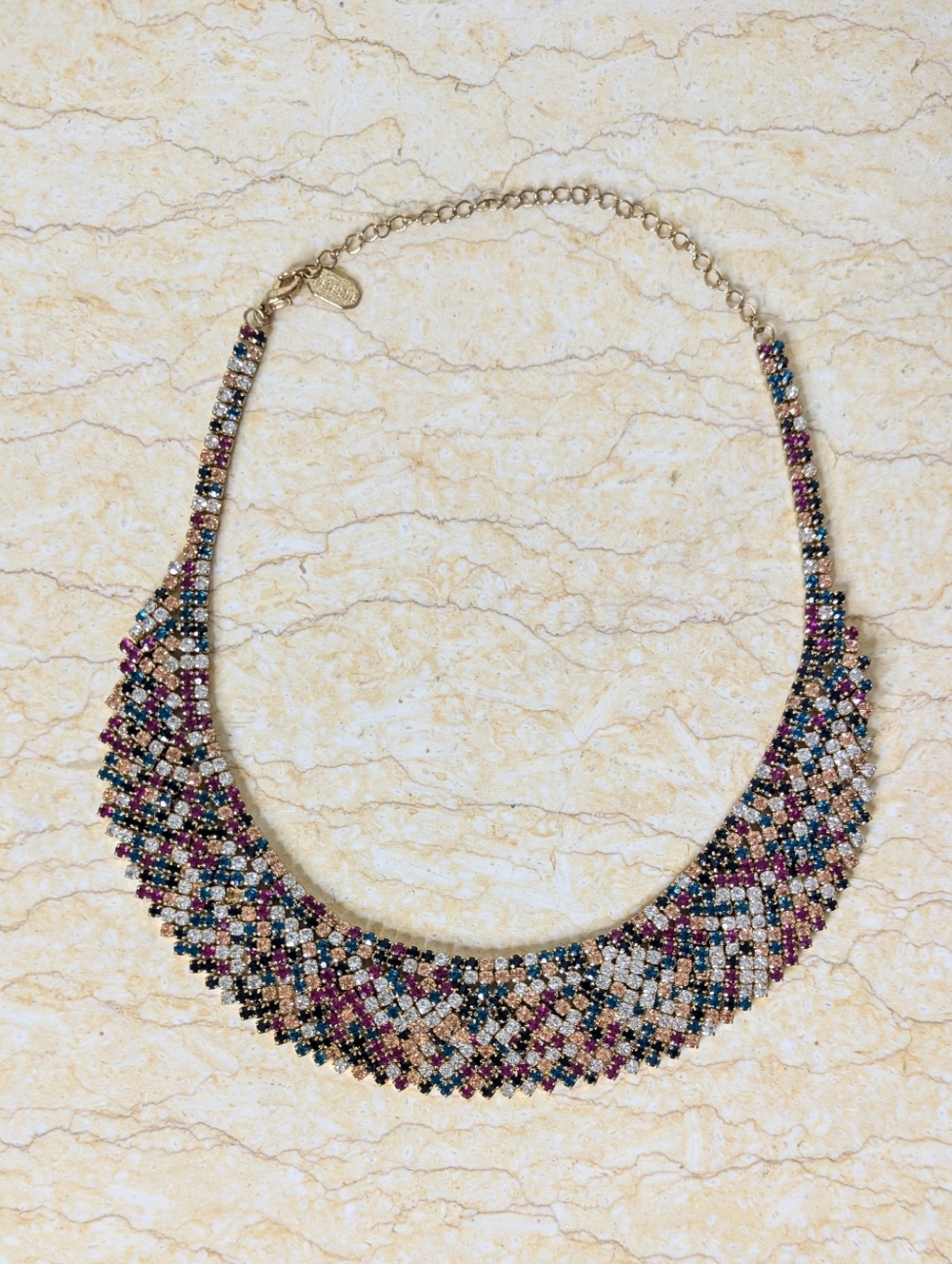 Vintage Natasha Couture Multi Color Rhinestone Gold Tone Bib Statement Necklace - Picture 3 of 8
